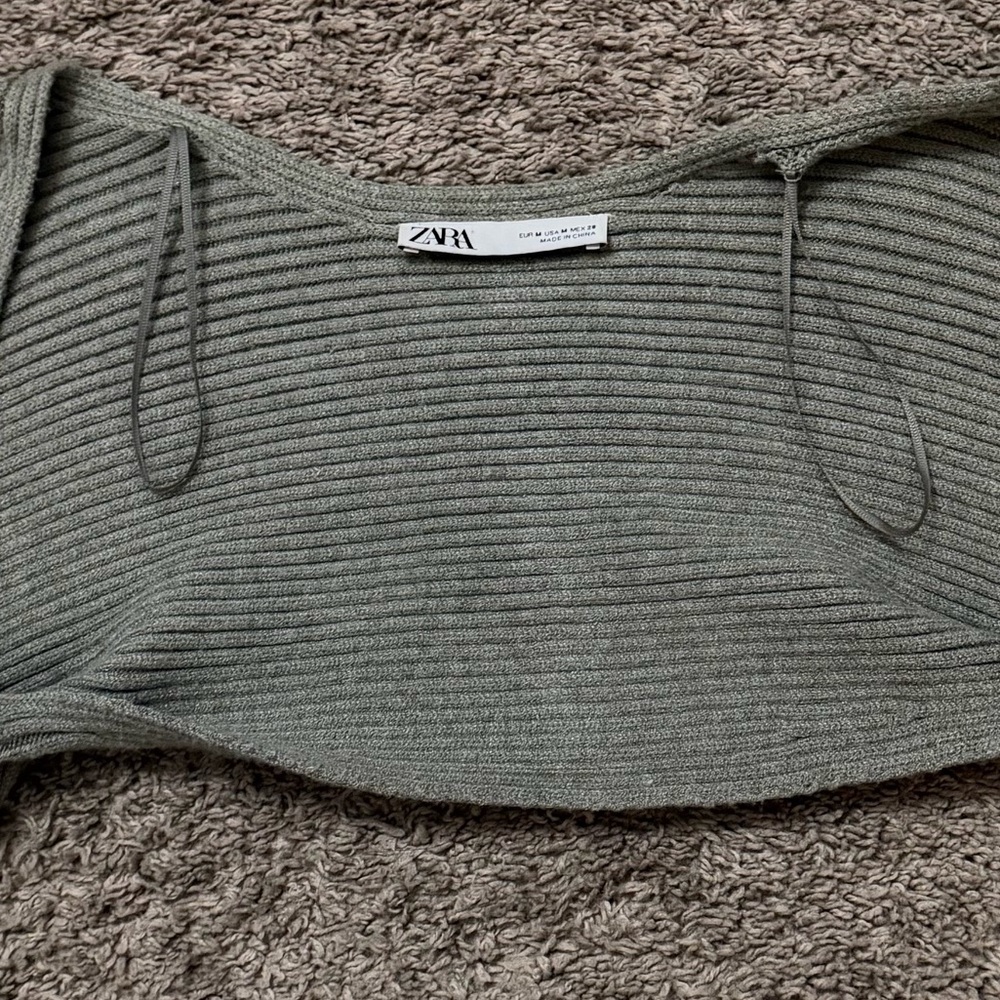 ZARA Sage Green Ribbed Knit Bolero / Arm Warmers - Picture 5 of 6